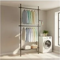 SONGMICS Kleiderständer deckenhoch, 3-stufige Garderobe, höhen und breitenverstellbar, offener, (mit abnehmbarer Ablage), Garderobenleiste, Greifarm, bis 47,5 kg belastbar, 123 x 208 x 33.5 cm