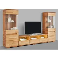 OTTO home Wohnwand Vetro,Fronten Massivholz,Korpus Holzwekstoff,Griffmulden, (Set, 3-St), Böden teilweise versetzbar, bei TV Teil Kabeldurchführung