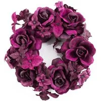 Kunstkranz XXL Ring, Rosenköpfen, Hortensienblüten, violett, Ø 15cm - Kerzenring, artplants