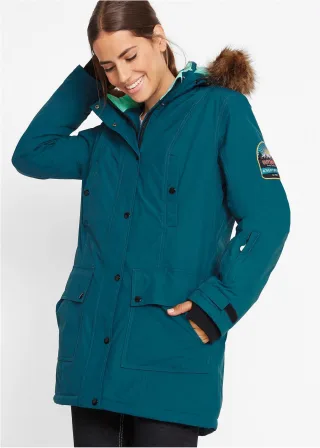 bonprix wasserdichte Funktions-Outdoor-Longjacke mit Kapuze, petrol, Gr.40, Praktische Regenjacke mit abnehmbarer Kapuze für Outdoor-Aktivitäten