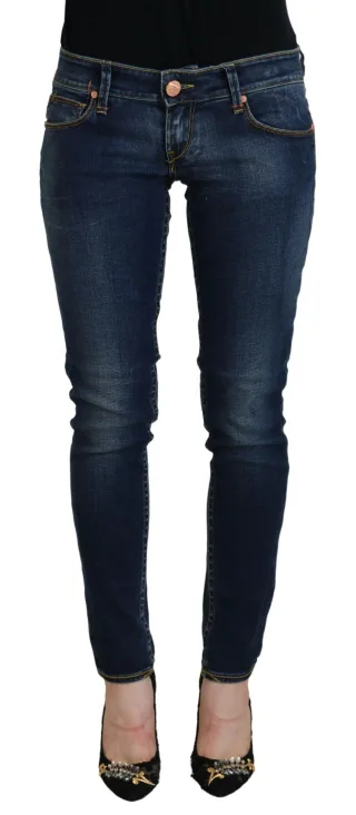 Acht Blaue Baumwoll-Hüfthose Skinny Damen Freizeitjeans