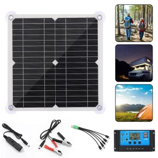 12V 12W Solar Panel Dual USB 5V Solar Panel Battery Charger Controller Camping Hiking Monocrystalline Solar Cell Boat Ca