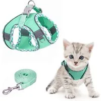 Ledander Hunde-Geschirr Katzen-Geschirr, Ausbruchssicher, Verstellbares Katzen-Geschirr, mit Leine, Reflektierende Streifen, Weiches Katzen-Geschirr