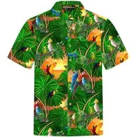 Hawaiihemdshop.de Hawaiihemd Hawaii Hemd Herren Baumwolle Kurzarm Hawaiihemd mit Papageien