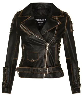Damen-Bikerjacke „Brando“ aus schwarzem Leder in Bari
