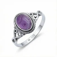 mantraroma Silberring BAGHIMI oval aus 925 Silber mit Amethyst (Ring mit Schmuckbeutel), Damenring aus 925er Silber