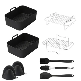 Silicone Air Fryer Accessory Set 8 Inch Silicone Liner Basket with Gloves Grill Brush Reusable Oven Accessory Air Fryer