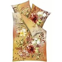 JACK Bettwäsche 155x220cm Philomena Topas Gelb Braun Tropisch Blumen Kaeppel, Renforcé, 2 teilig, Blüten und Blätter mit Farbverlauf