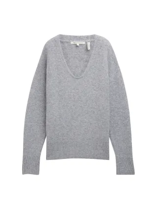 Denim Tom Tailor - Relaxed Strickpullover mit V-Ausschnitt cement grey mélange - Gr. - XL