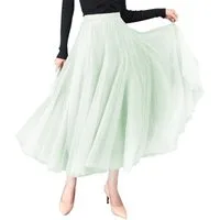 DEBAIJIA Meshrock Meshrock Damen Maxirock Sommer Elegant Lange Röcke Kleid Hohe Taille