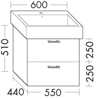Burgbad Waschtischunterschrank Sys30 PG2 Echo 510x550x440 Anthrazit Hochglanz, WUJH055F0945 WUJH055F0945