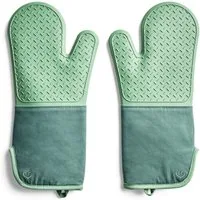Springlane Topfhandschuhe 2-tlg. in verschiedenen Farben - Silikon & Baumwolle - bis 250°C, (2-tlg., bestehend aus 2 einzelnen Handschuhen), Mint, rutschfest, extra langer Armschutz