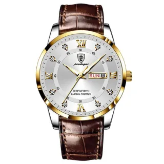 POEDAGAR Luxury Rhinestone Business Men Quartz Watch Calendar Week Luminous Pointer Leather Strap Waterproof Wristwatch