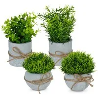Kunstpflanze im Topf 4er Set Buchsbaum, Gras, Rosmarin, relaxdays, Höhe 18 cm, A