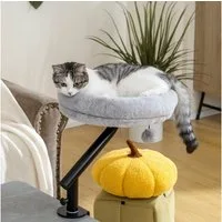 PawHut Tierbett Katzenbett für Schreibtisch mit 360°Drehung, verstellbarer Höhe, Polyester, mit abnehmbarem, maschinenwaschbarem Bett, für Katzen unter 6 kg, Grau