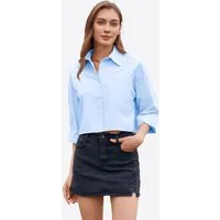 Imily Bela Blusenshirt Damen Cropped Shirt Casual Oberteil (Packung, 1-tlg., 1per-Pack) aus Baumwolle mit Hemdkragen und Knopfleiste