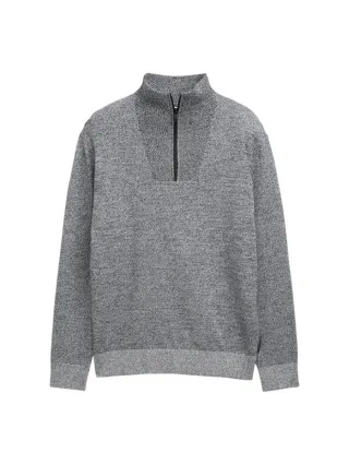 TOM TAILOR Denim - Troyer Strickpullover aus Baumwolle blau - Gr. - S