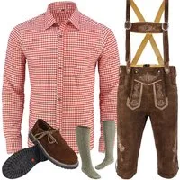 Myooka Trachtenlederhose Trachten Set Herren Trachtenlederhose Hemd Schuhe Socken LE2ROTSET
