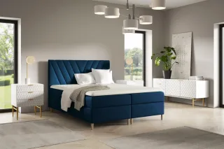 Boxspringbett Schlafzimmerbett ESPEN 160x200cm in Stoff Fresh Dunkelblau