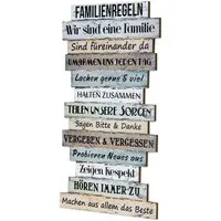Levandeo® Holzbild, Wandbild 56 x 33 cm Familienregeln Holzschild Shabby Chic Vintage