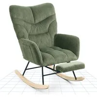FLEXISPOT Schaukelstuhl mit Hoher Rückenlehne & Fußstütze, Relaxsessel, Schaukelsessel (Moderner Schwingsessel mit Holzkufen, mit Seitentasche), Gepolsterter Relaxsessel für Wohnzimmer & Schlafzimmer