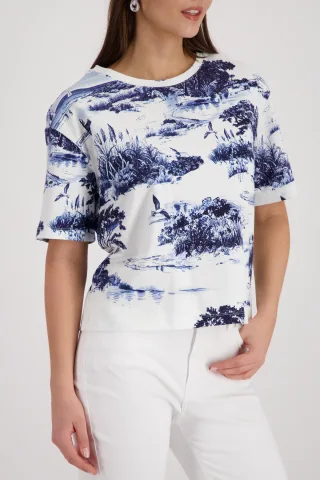monari - T-Shirt mit Landschaftsdruck marine gemustert - Gr. - 34