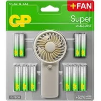 Gp Alkaline Batterien GP, 12x AAA, 12x AA + kostenloser Handventilator Batterie