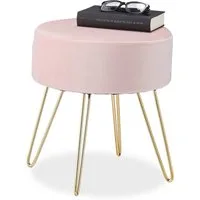 relaxdays Sitzhocker Samthocker mit Metallbeinen rosa