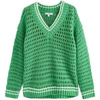 Next V-Ausschnitt-Pullover Strickpullover mit V-Ausschnitt, Mesh + Baumwolle (1-tlg)