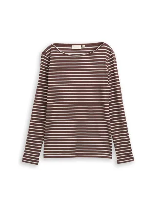 Tom Tailor - Langarmshirt mit Streifenmuster brown offwhite tee stripe - Gr. - S