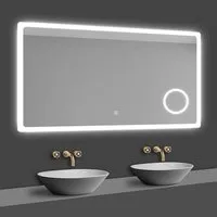 duschspa Badspiegel LED Beleuchtung Kalt/Neutral/Warmweiß Dimmbar Beschlagfrei, 3x LED Schminkspiegel, Touch, Wandschalter