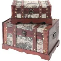 HMF Schatzkiste Handgefertigte Schatztruhe (2er Set, versch. Größen), dekorative Aufbewahrungsbox Amerika