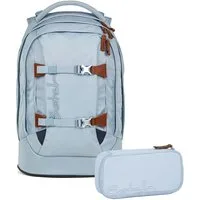 Satch Schulranzen Schulrucksack-Set PACK Nordic Ice Blue 2-teilig (2-teilig), ergonomisch, Your-Size-System: auf Körpergröße anpassbar