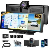 ESSGOO 4K 10.26'' Wireles Carplay Android Auto AutoRadio GPS Navigationsgerät Dashcam (Android Auto, Apple carplay, WiFi, TF Card, 64GB Rom TF Card WiFi,4K-Frontkamera/10.26" IPS Bildschirm(1600*600)