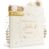 Eulentaler Tagebuch I Babyalbum mein erstes Jahr I Mit Leinen & Goldprägung, im Scandi Stil, mit handgemalte Illustrationen & allen Meilensteinen
