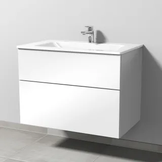 Sanipa 3way Glas-Set Glas-Waschtisch und Unterbau mit 2 Auszügen, Weiß-Glanz SF20278