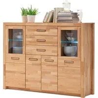 MCA living Highboard Fenja Schrank, Hochschrank, Hochkommode, Breite 163 cm (Set, 1 St., 1 Stück), Massivholz, 3 Schubkästen, 4 Türen, Made in Europe