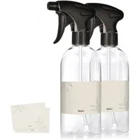 Oputec Sprühflasche 2 x 500ml Sprühflasche Kunststoff Transparent zum Befüllen + Etiketten