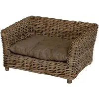 Krines Home Tierbett Hundekorb/Hundebett aus Natur Rattan mit Kissen/Großer Korb für Hunde, mit Holzrahmen