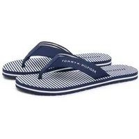 Tommy Hilfiger TH ITHACA STRIPE SUMMER SANDAL Zehentrenner Sommerschuh, Pool Slide, Dianette, Flat mit Logo-Schriftzug
