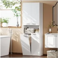 HOMCOM Badkommode Toilettenschrank mit Ausklappbarer Wäschekorb, offenes Fach (Badschrank, 1 St., Hochschrank), weißer Badezimmerschrank mit Soft-Close-Türen