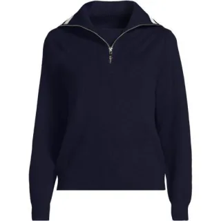 Feinstrick-Pullover mit Reißverschluss für Damen in Petite-Größe, Damen, size: petite, Elfenbein, by Lands' End