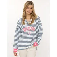 Zwillingsherz Hoodie "Streifen Moin" V-Neck, gestreift, Stickerei mit Anker, gestreifte Bündchen