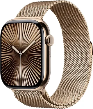 Apple Watch Series 10 [GPS + Cellular inkl. Milanaise-Armband S/M gold] 46mm Titangehäuse gold