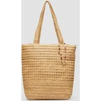 s.Oliver Shopper Tasche, Raffia-Totebag mit Reißverschluss und Schmuck-Detail