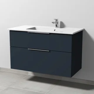 Sanipa 3way Keramik-Set Venticello Keramik-Waschtisch und Unterbau mit 2 Auszügen, Marine-Matt UP3261R
