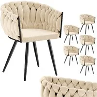 skølm Esszimmerstuhl & Drehstuhl Sudri mit Samtbezug gepolstert (6er Set, creme beige, Metallgestell, 6 St), Armlehnenstühle in Flecht-Look, verfügbar als 2er/4er Set