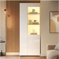 REDOM Vitrine mit Rückprallschaltern (Hochschrank, Highboard, 1-St., 70*35*180cm) Hochglanz Glasvitrine mit Schubladen, LED-Beleuchtung