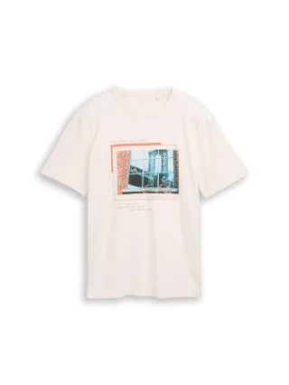 Tom Tailor - T-Shirt mit Fotoprint gardenia white - Gr. - XXL