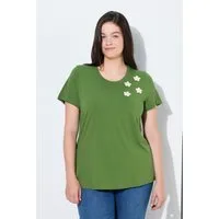 Ulla Popken T-Shirt T-Shirt Häkel-Blumen Rundhals Halbarm Biobaumwolle
